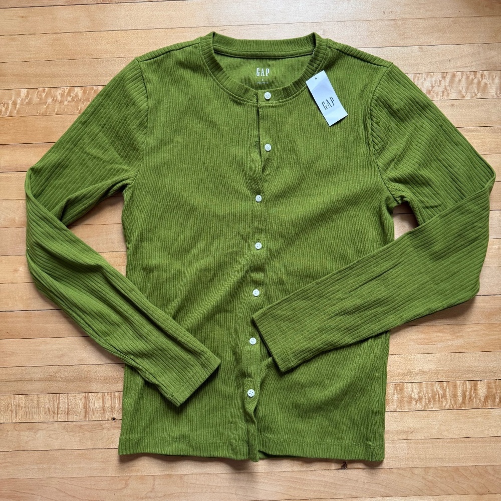 NWT Green GAP ribbed cardigan tee